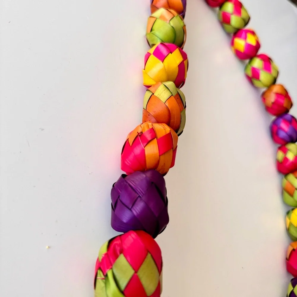 19” Colorful Woven Palm Leaf Mexican Garland for Fiesta Party Decor or Necklace